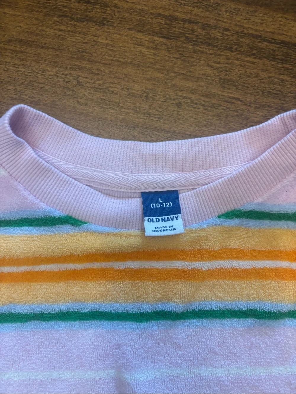 Old Navy girls size large striped terry cloth sweatshirt - Pink, orange& teal